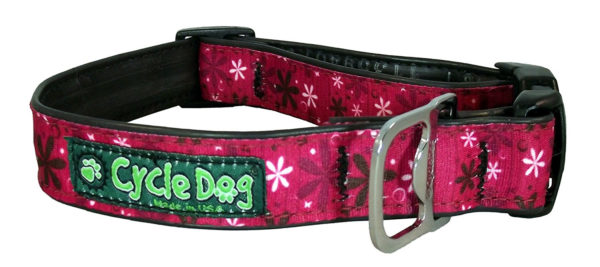 Cycle Dog Bottle Opener Eco-Friendly Recycled Dog Collar, Hot Pink Retro Flowers
