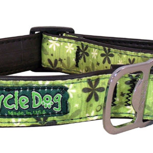 Cycle Dog Bottle Opener Eco-Friendly Recycled Dog Collar, Apple Green Retro Flowers