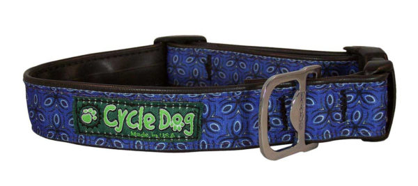 Cycle Dog Bottle Opener Eco-Friendly Recycled Dog Collar, Blue Tri-Style